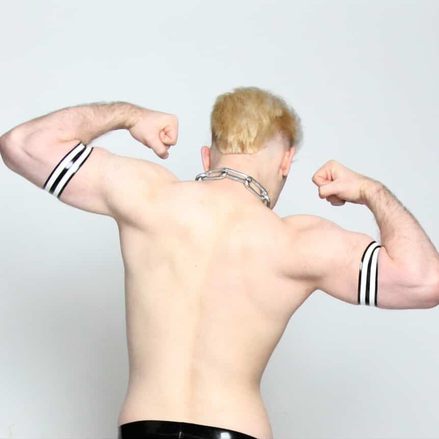 White Dual Striped Bicep Band (Two Pack) - GOLD RED