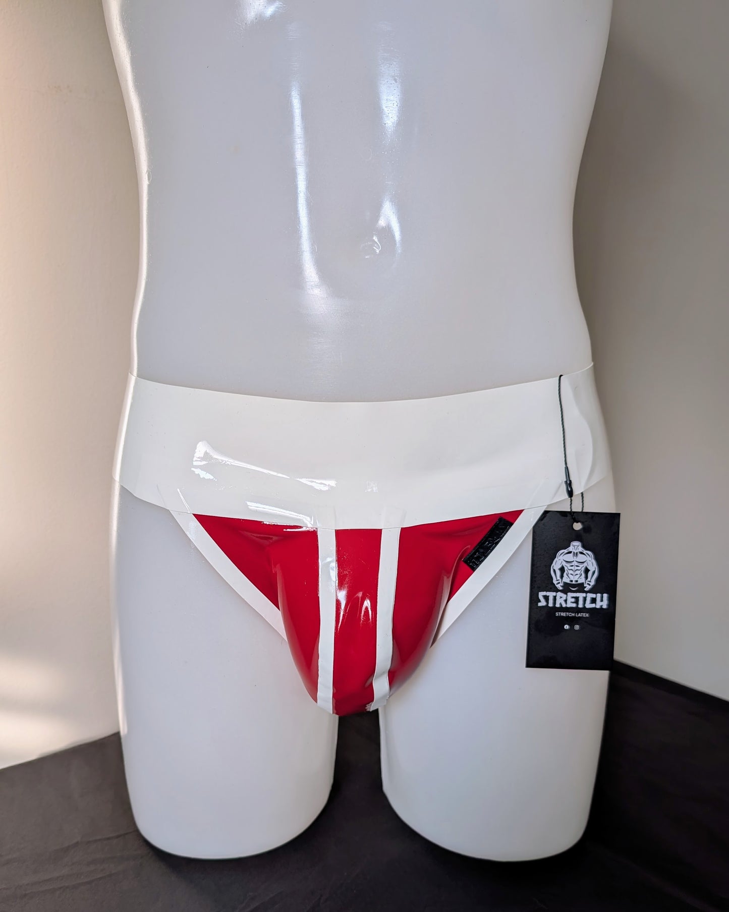 White Wide Band Latex Jock - Jam Red