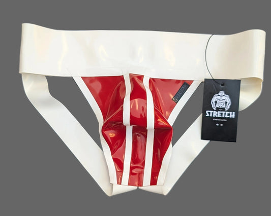 White Wide Band Latex Jock - Jam Red