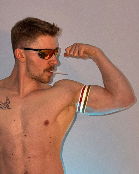 White Dual Striped Bicep Band (Two Pack) - GOLD RED