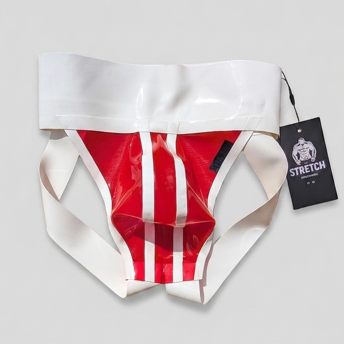Wide Band White Latex Jock - Transparent Red