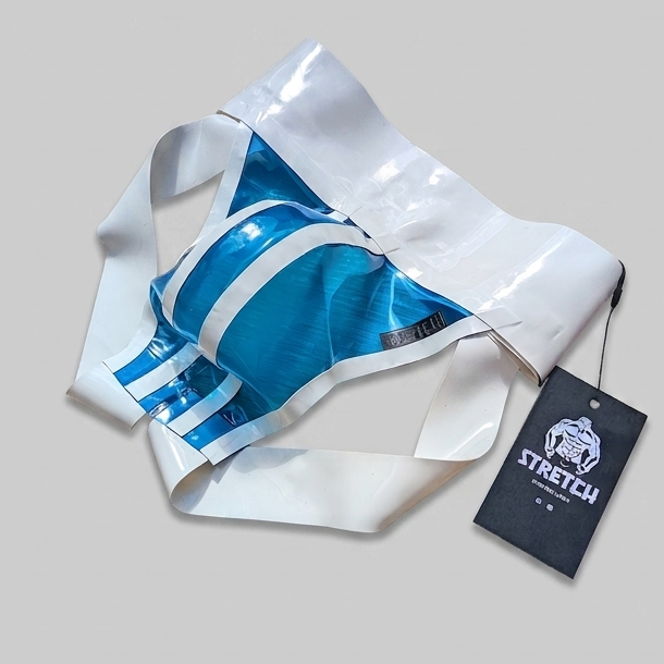 Wide Band White Latex Jock - Transparent Blue
