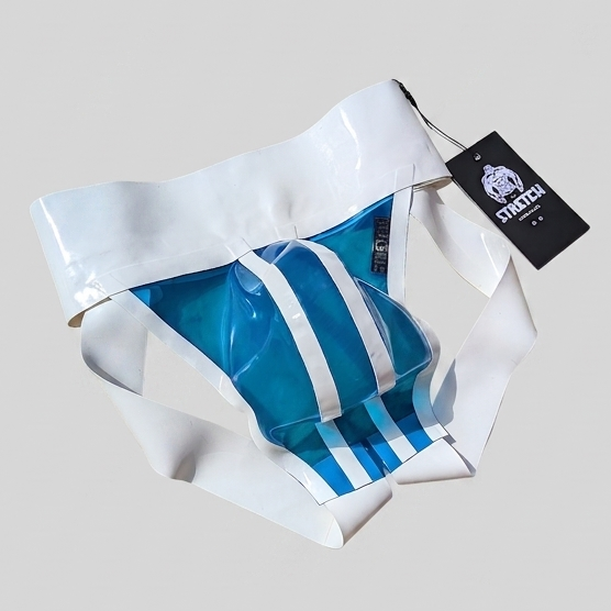 Wide Band White Latex Jock - Transparent Blue