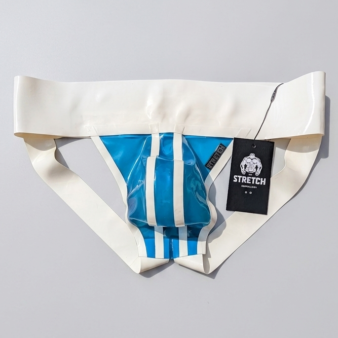 Wide Band White Latex Jock - Transparent Blue