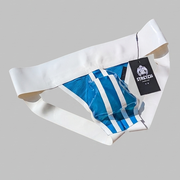 Wide Band White Latex Jock - Transparent Blue