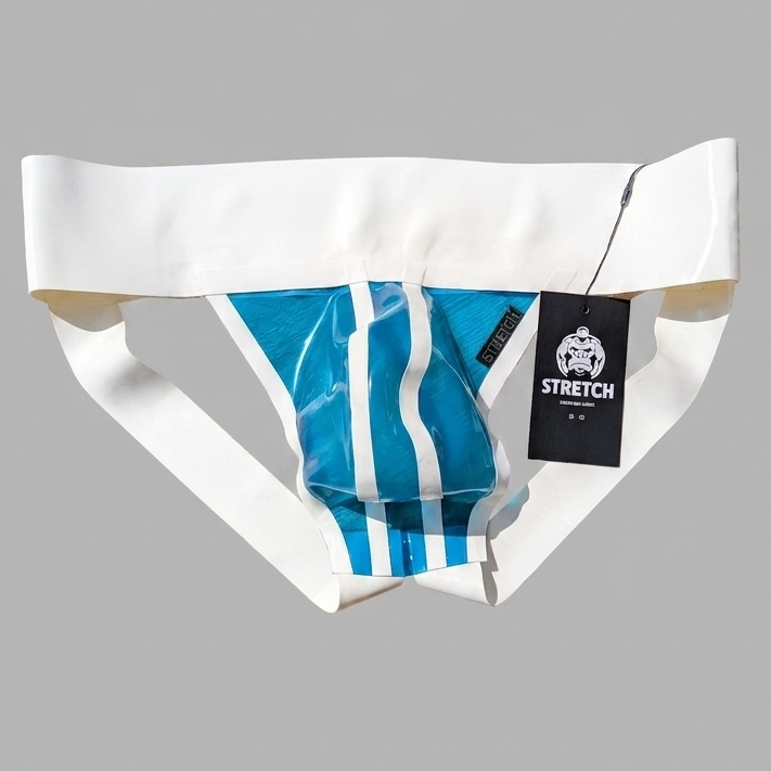 Wide Band White Latex Jock - Transparent Blue
