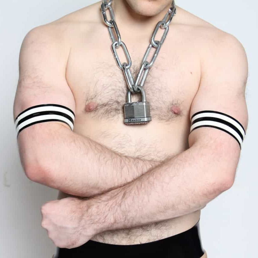 White Dual Striped Bicep Band (Two Pack) - RED