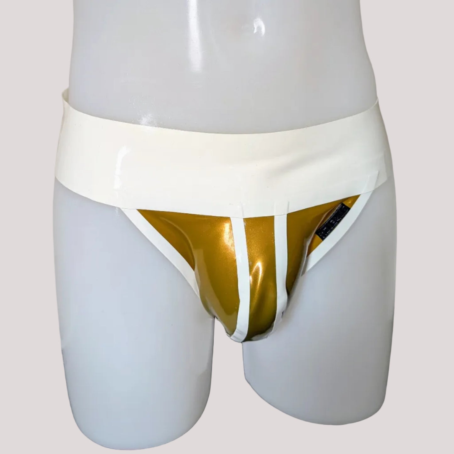 White Wide Band Latex Jock - Gold Bold
