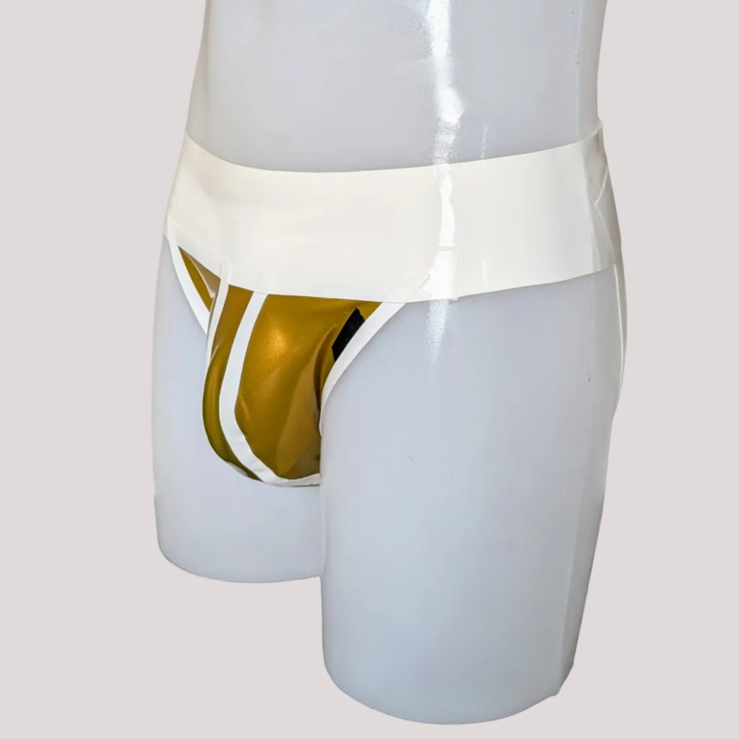 White Wide Band Latex Jock - Gold Bold