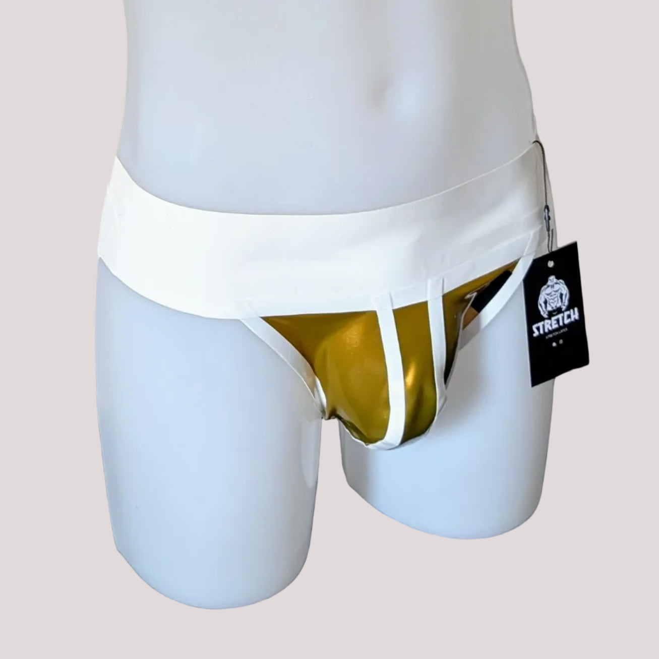 White Wide Band Latex Jock - Gold Bold