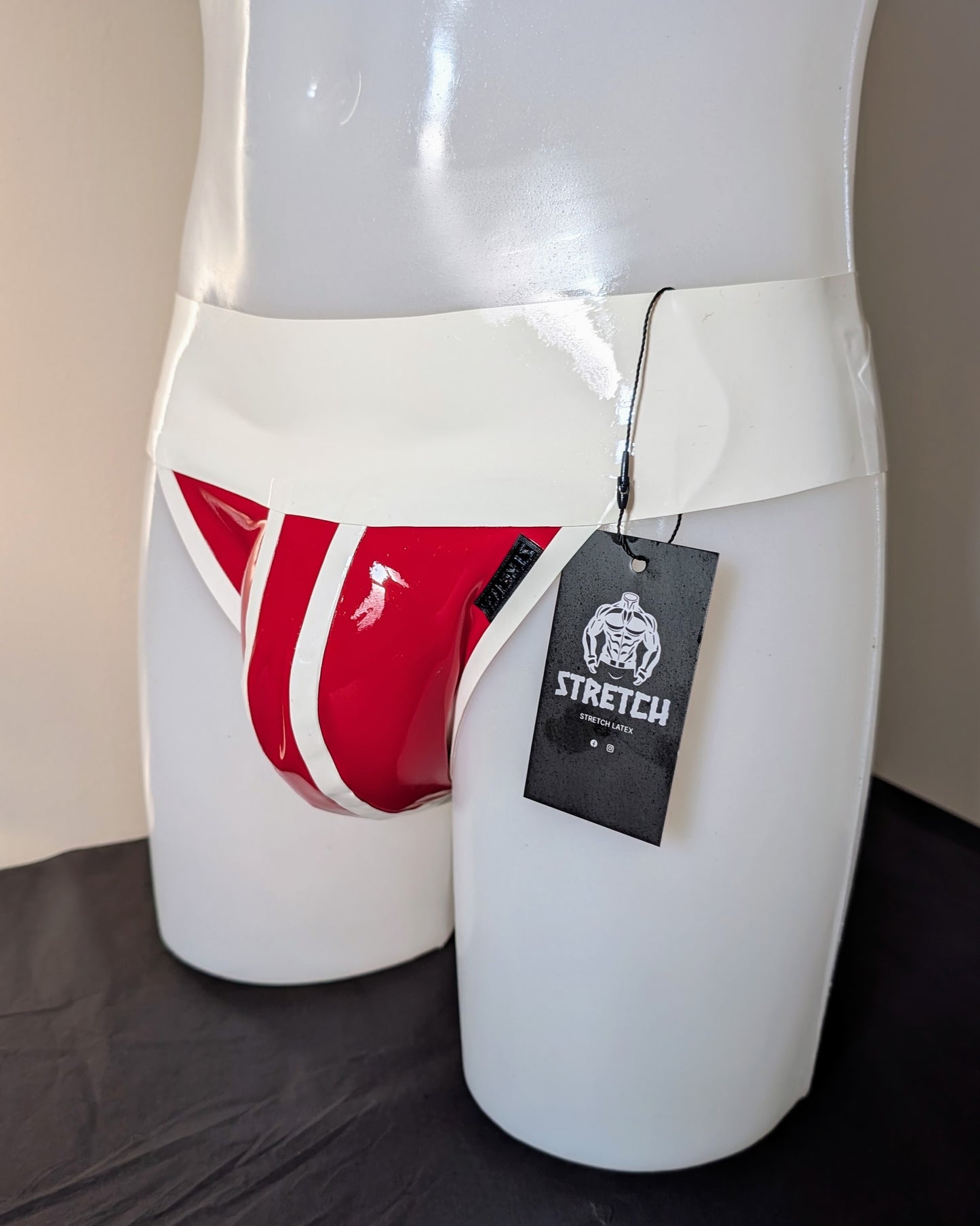 White Wide Band Latex Jock - Jam Red