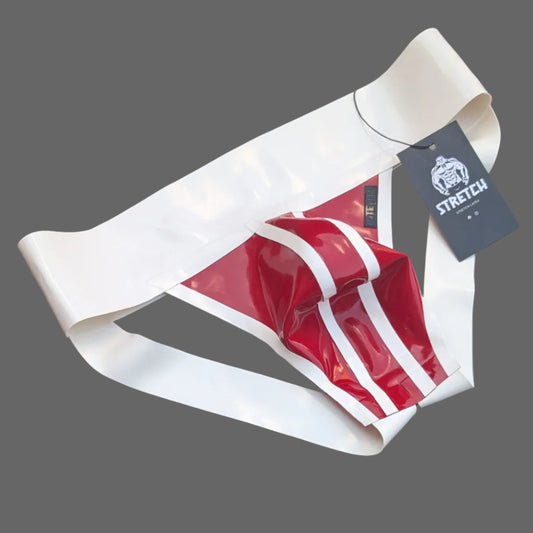 White Wide Band Latex Jock - Jam Red