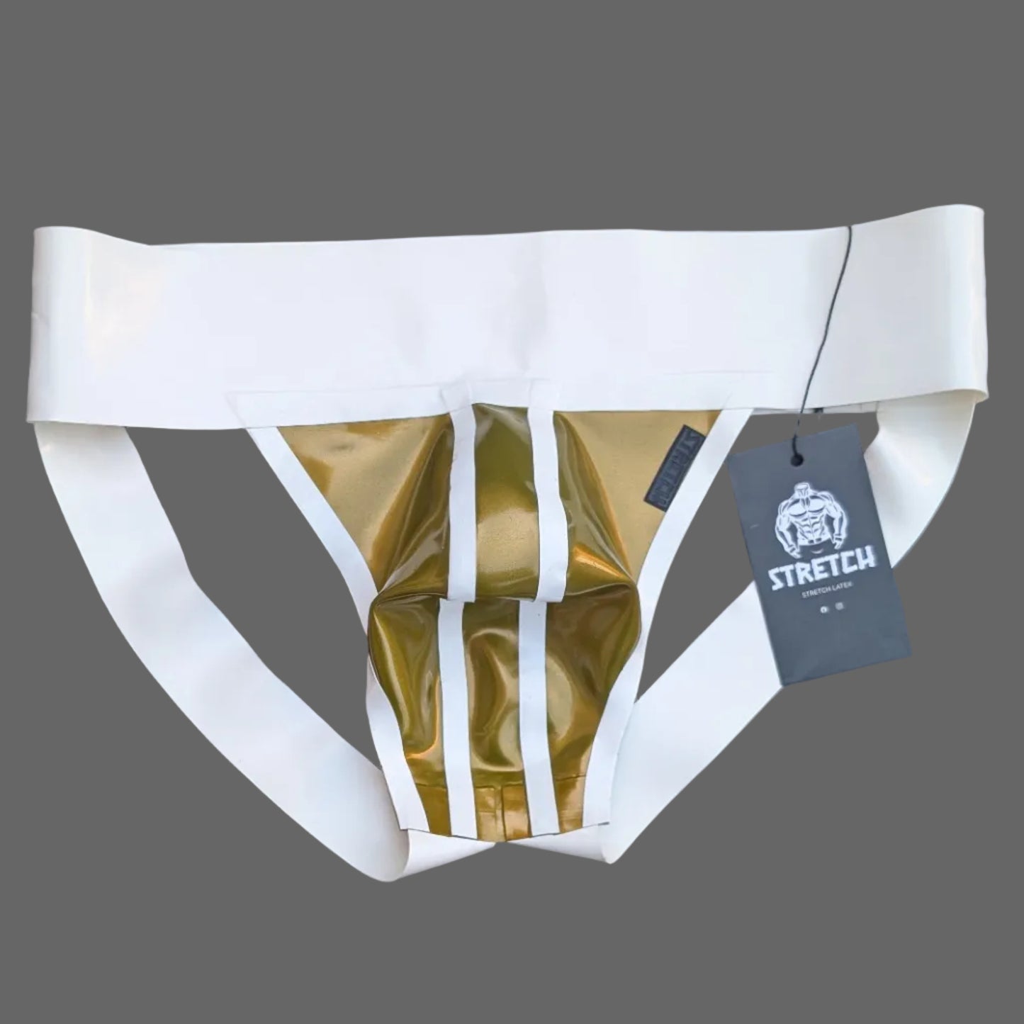 White Wide Band Latex Jock - Gold Bold