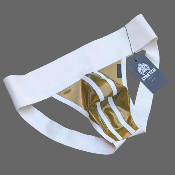 White Wide Band Latex Jock - Gold Bold