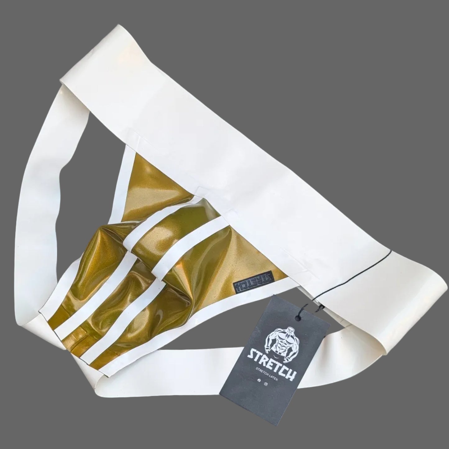 White Wide Band Latex Jock - Gold Bold