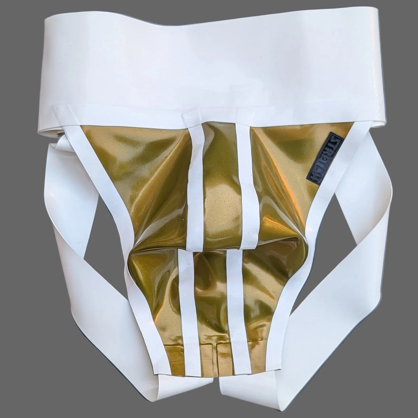 White Wide Band Latex Jock - Gold Bold