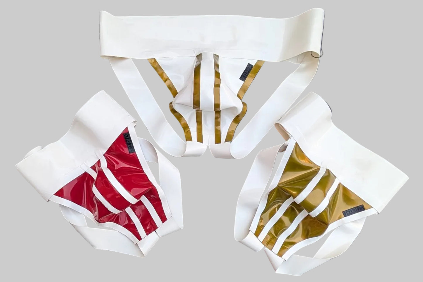 White Wide Band Latex Jock - Gold Bold