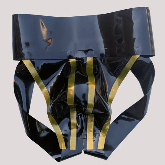 Bold Wide Band Latex Jock - Gold Stripe