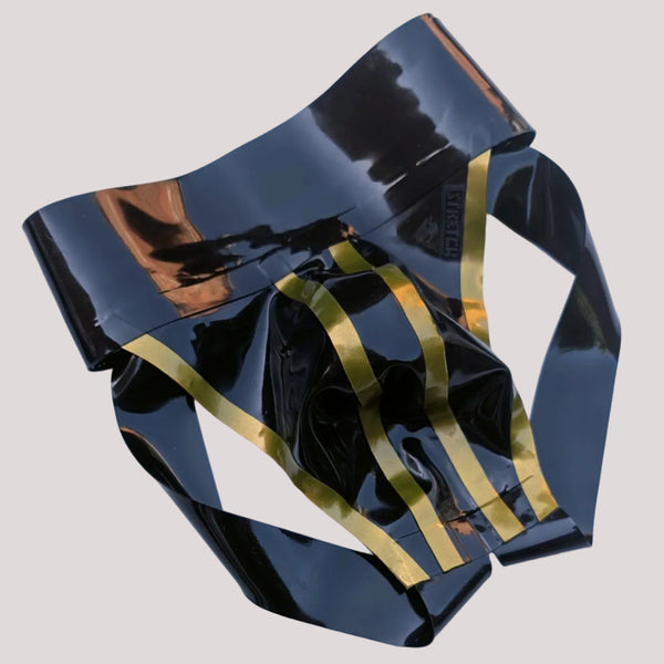 Bold Wide Band Latex Jock - Gold Stripe