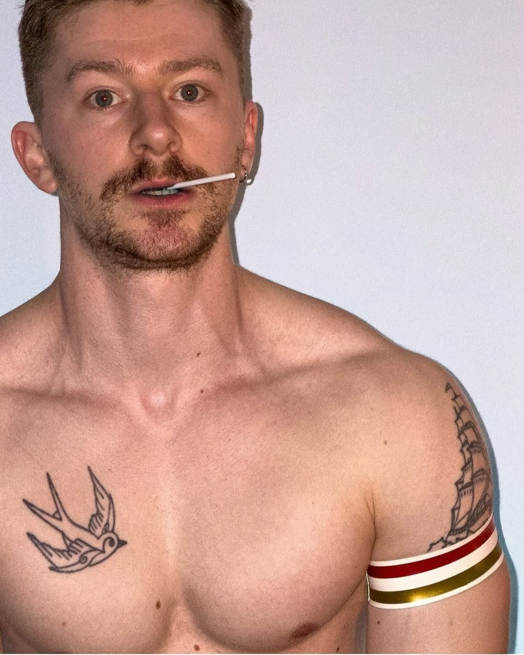 White Dual Striped Bicep Band (Two Pack) - GOLD RED