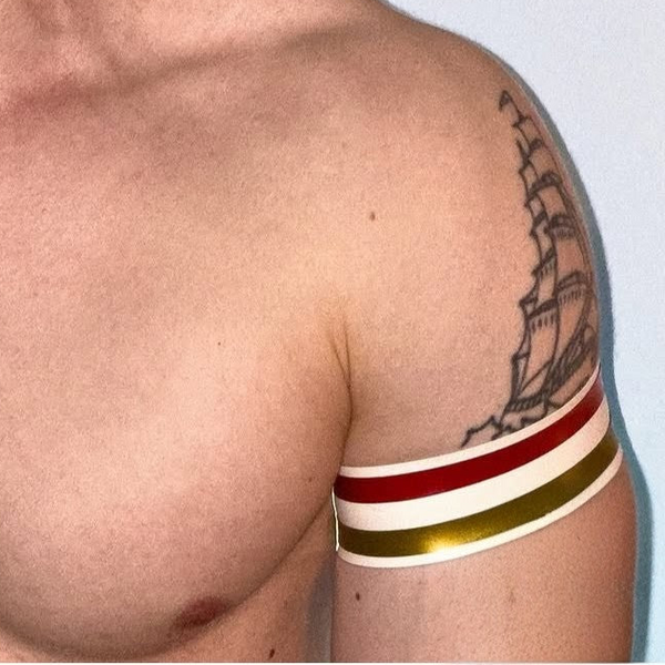 White Dual Striped Bicep Band (Two Pack) - GOLD RED